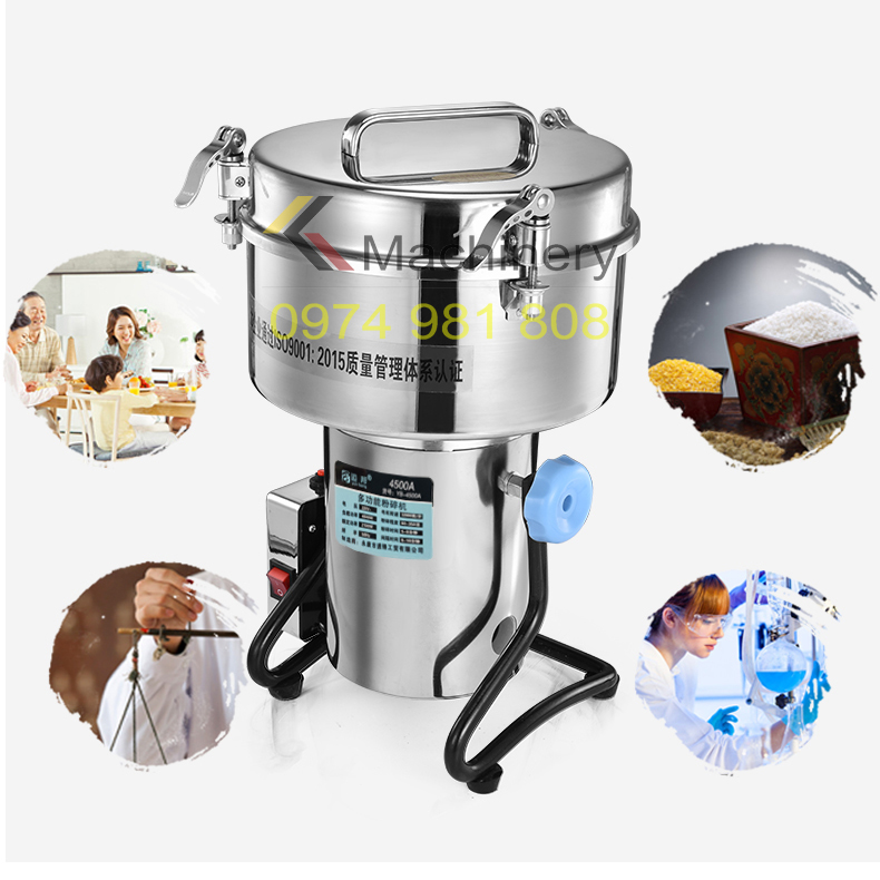 Máy xay bột khô 4500g đa năng: xay tam thất, linh chi, quế hồi, ngũ cốc .... công suất 4500w