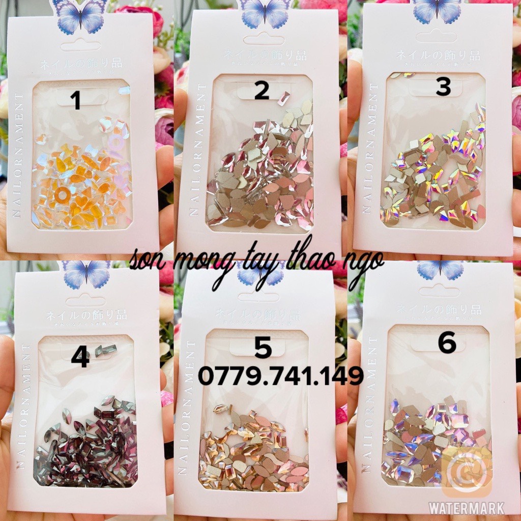 Đá khối nail chân bằng mix 100 viên đính móng sáng đẹp