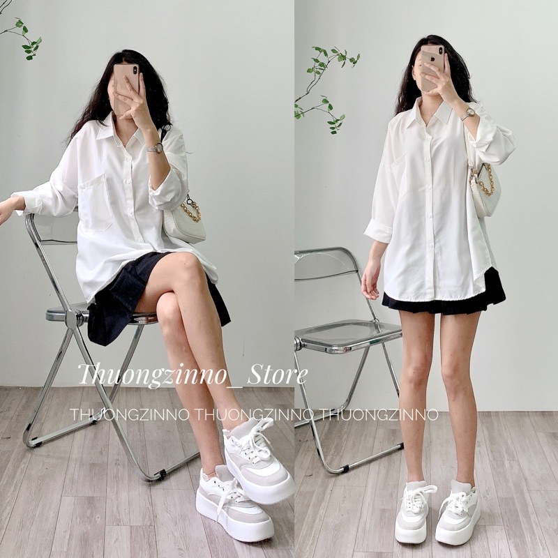 [Ảnh Thật/Video]Áo Sơ Mi Trắng Basic Phối Được Nhiều Style Phong Cách Hàn Quốc