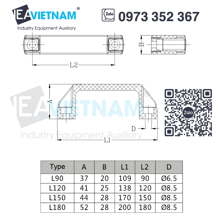 Tay cầm nhựa L90 mm