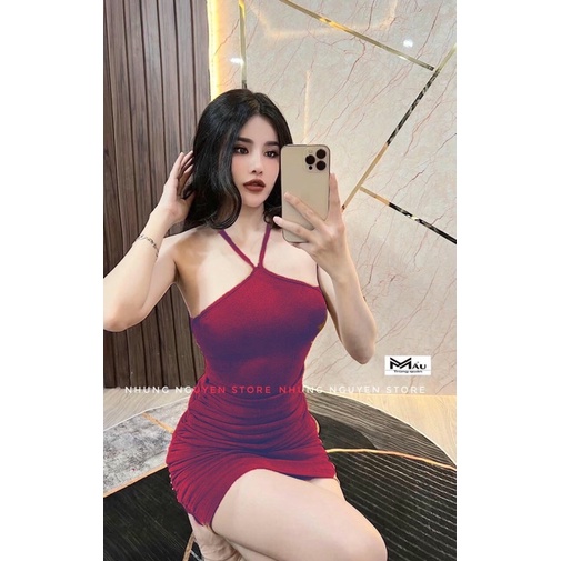Đầm dây cổ yếm ( có mút ngực), Váy body nữ dây chéo cổ