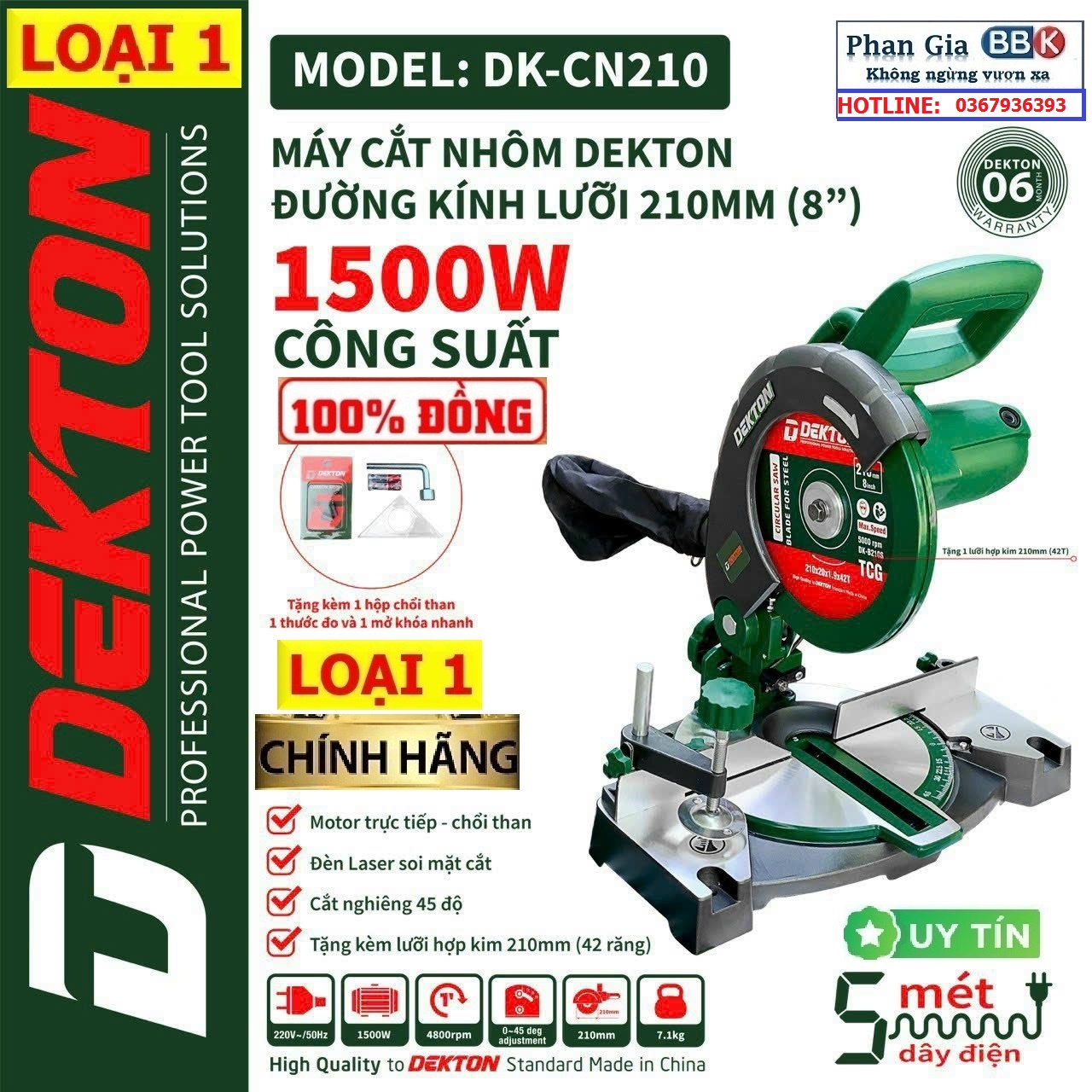 Máy cắt nhôm dekton 210mm