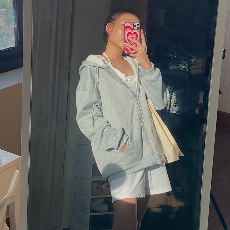 Áo khoác zip oversize , áo hoodie xám