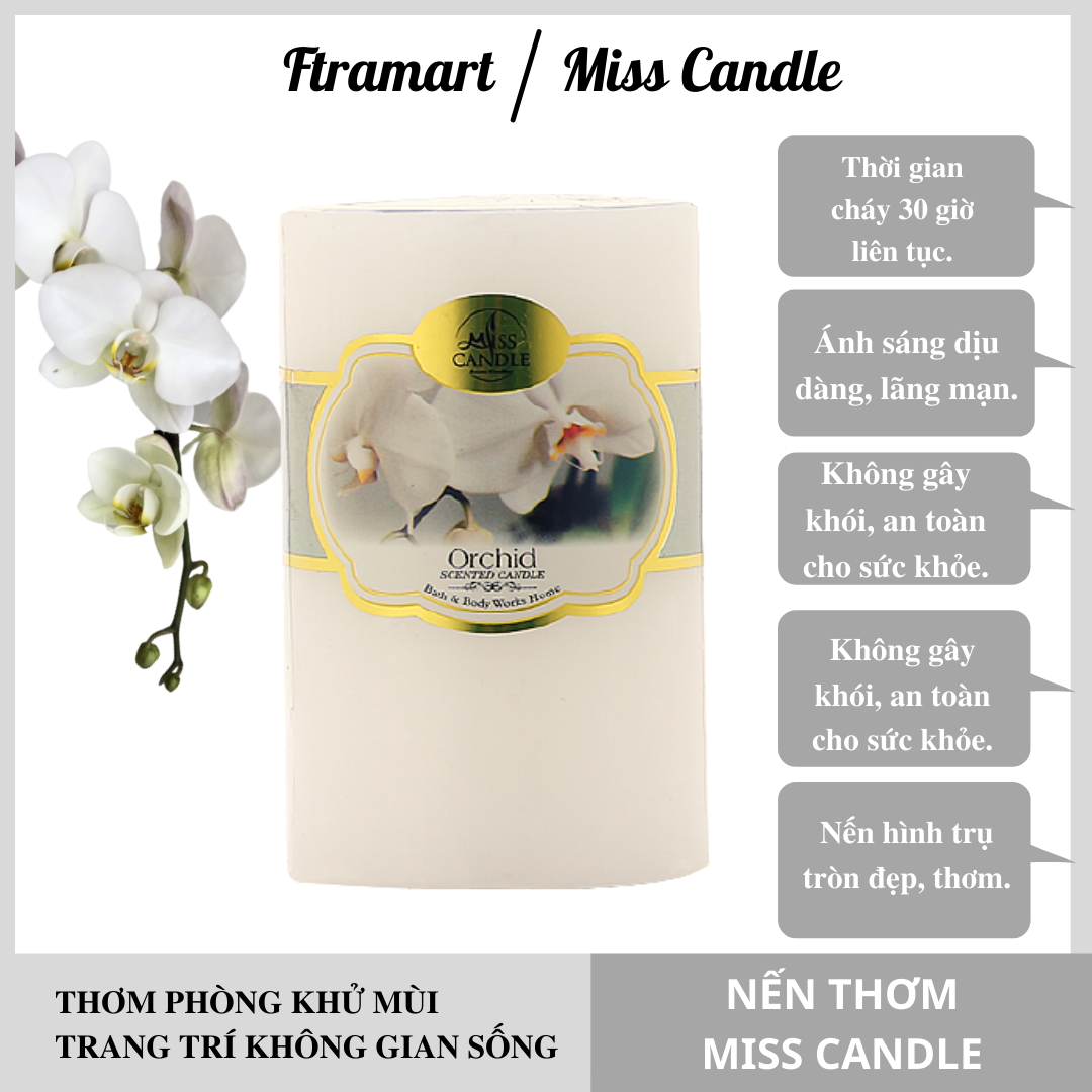 Nến thơm trụ tròn hương hoa lan D5H8 Miss Candle FtraMart 5x8cm FTM-NQMD5H8 (Trắng)