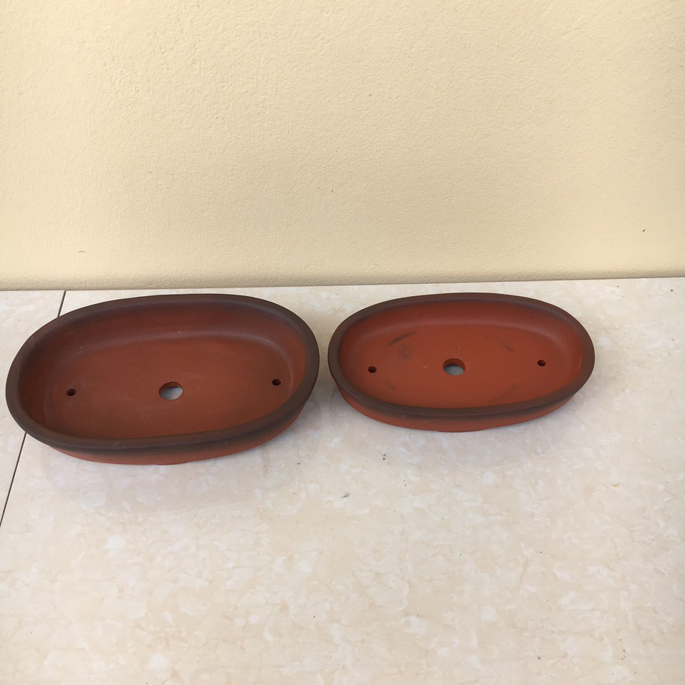 Chậu bonsai Oval cặp 2 cái mini đất nung gốm Bát tràng 1 size BM-02