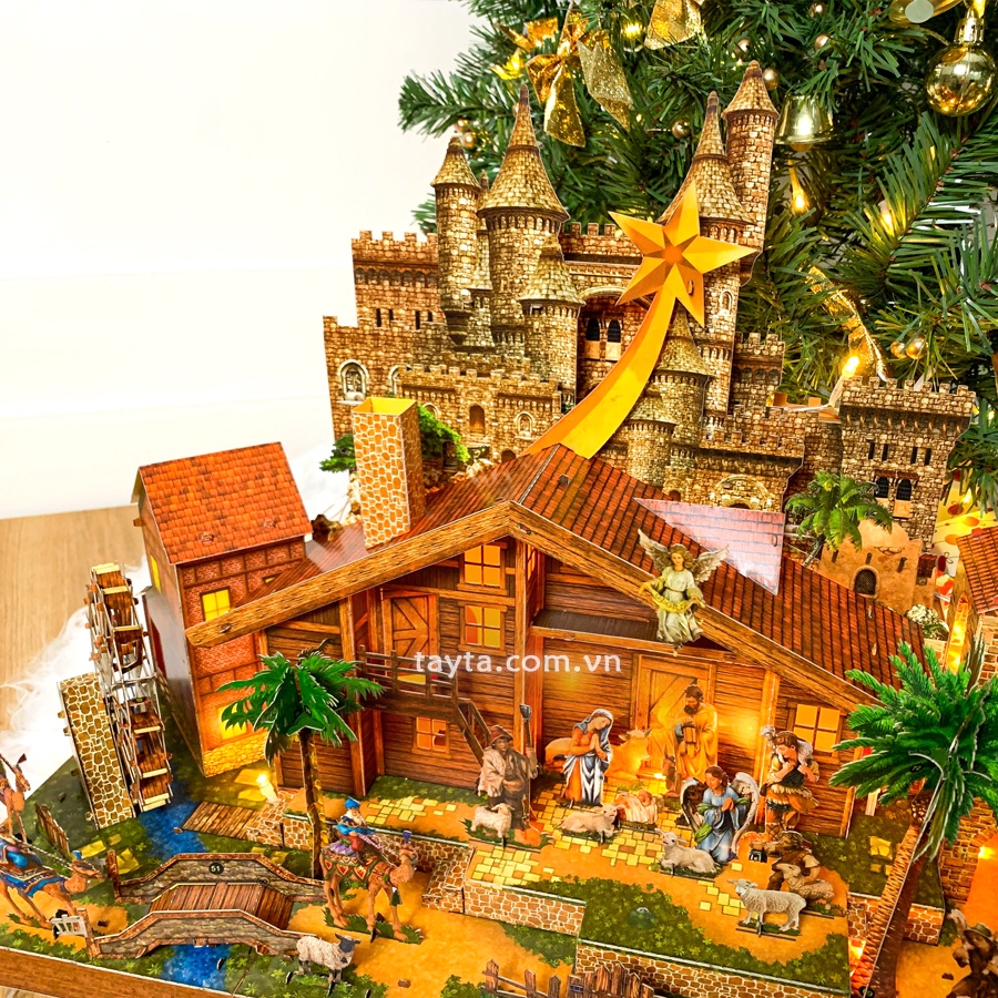 Bộ Mô Hình Lắp Ghép 3D Hang Đá Giáng Sinh Trang Trí Noel Gỗ Hoặc Giấy