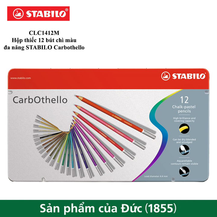 Combo Bút chì màu phấn đa năng Stabilo CarbOthello hộp 12 màu