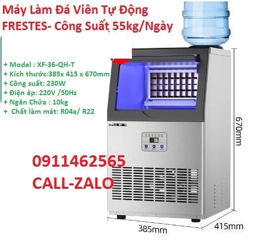 Máy làm đá viên tự động frestes, công suất 55kg/ngày làm đá cấp tốc từ 12-20 phút 1 mẻ, tặng kèm bộ lọc, bảo hành 1 năm