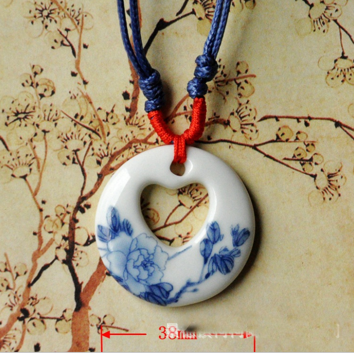 Vòng cổ gốm vẽ hoa thủy mặc dễ thương VGOM59