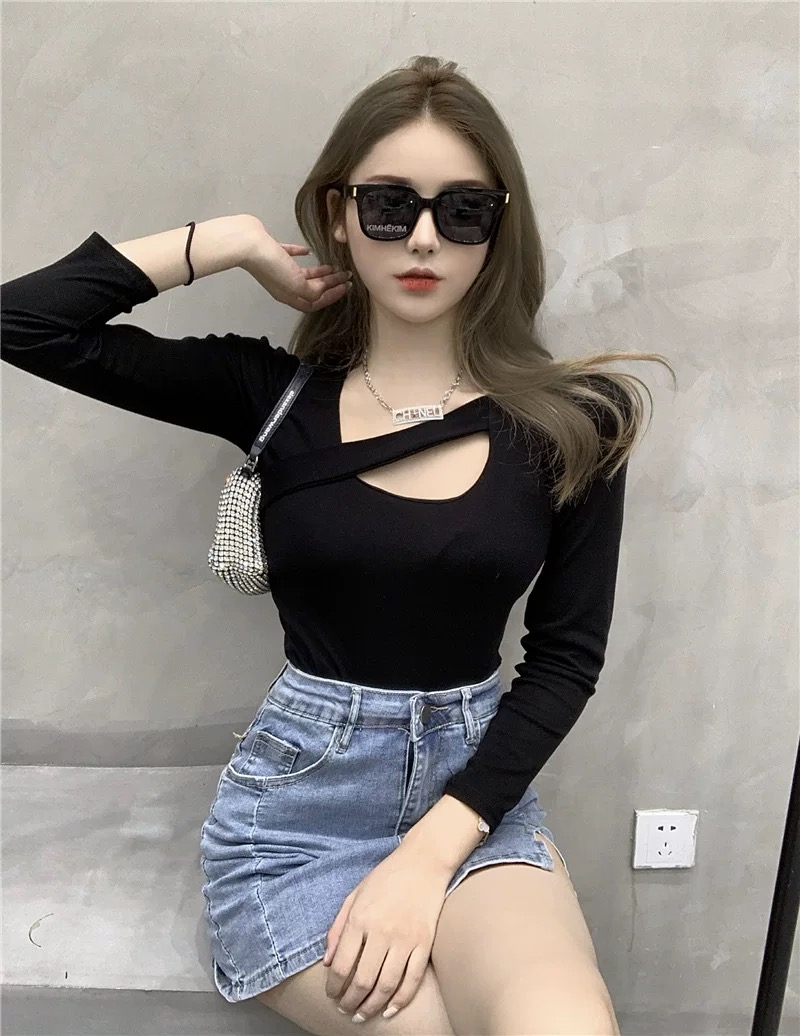 MS6829 Áo thun nữ dài tay vạt chéo cá tính