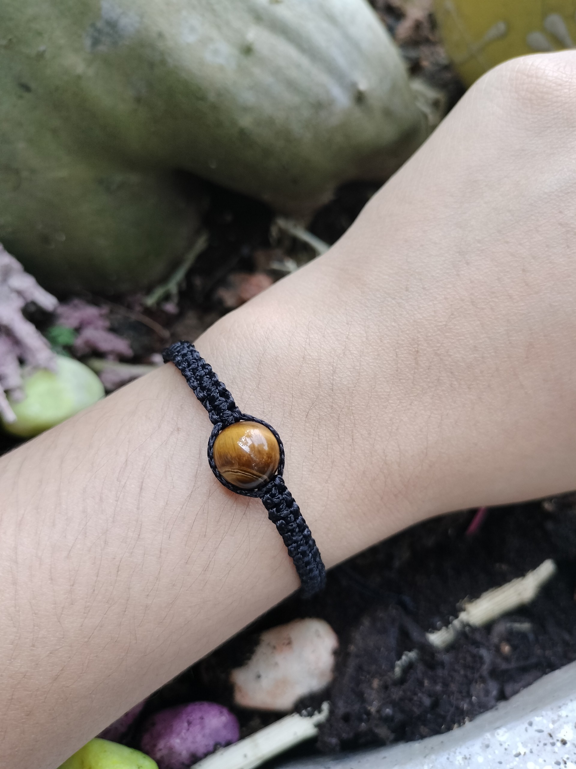 [Mệnh Kim + Mệnh Thổ] Vòng tay tết dây đá mắt hổ