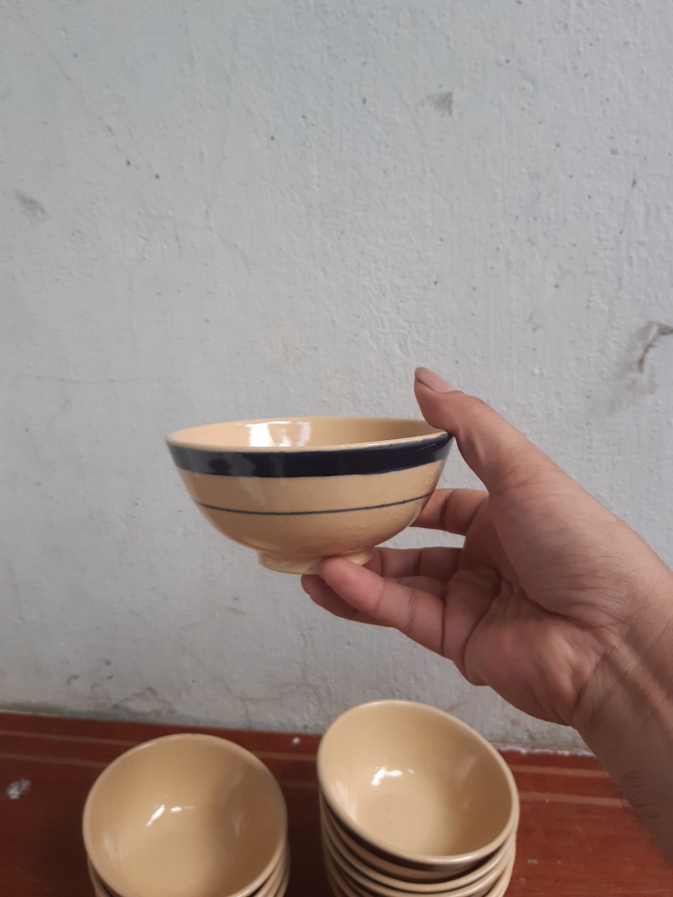chén cơm viền xanh 10 cái ( sành thường)