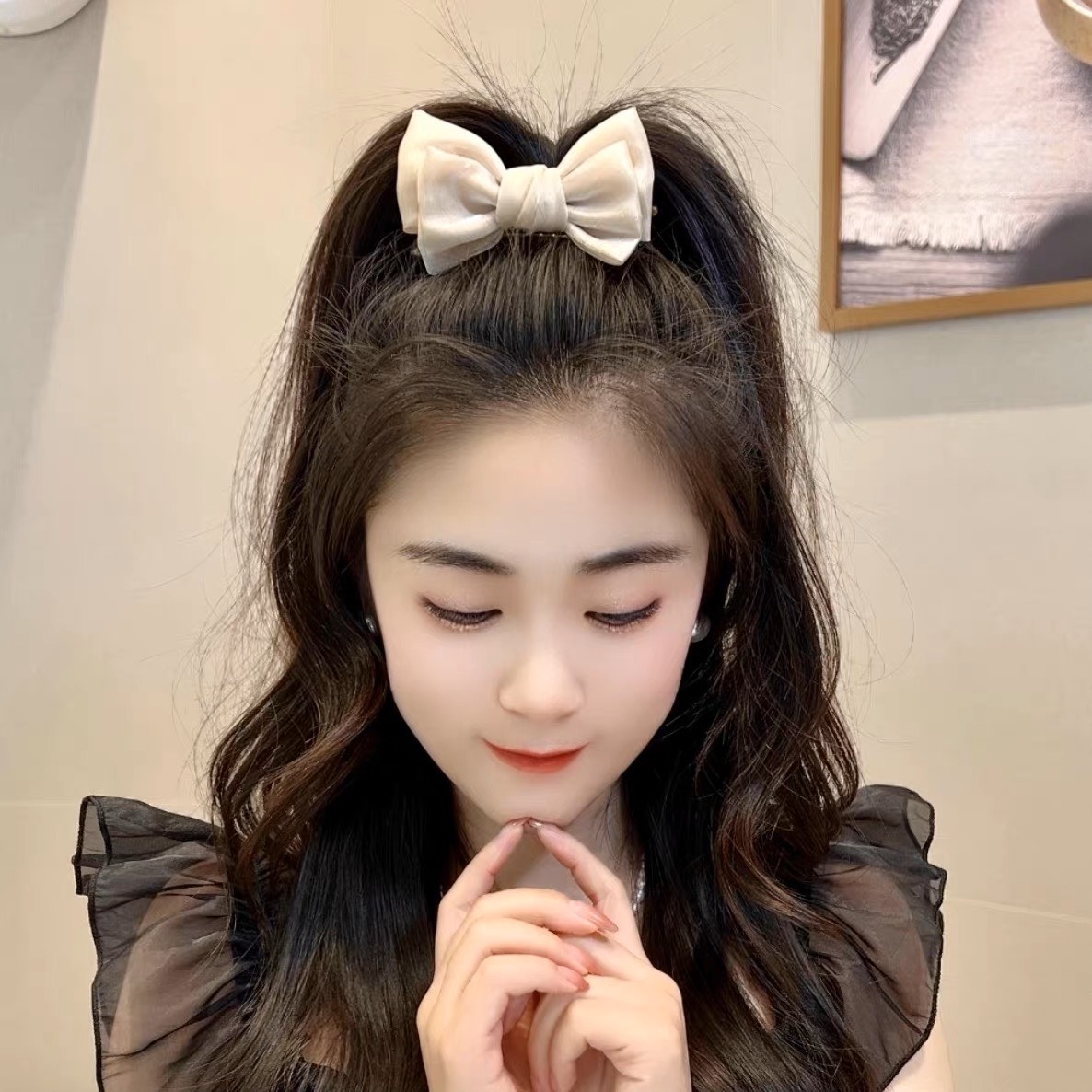Kẹp Búi Tóc Củ Tỏi Đính Nơ Lụa Siêu Xinh