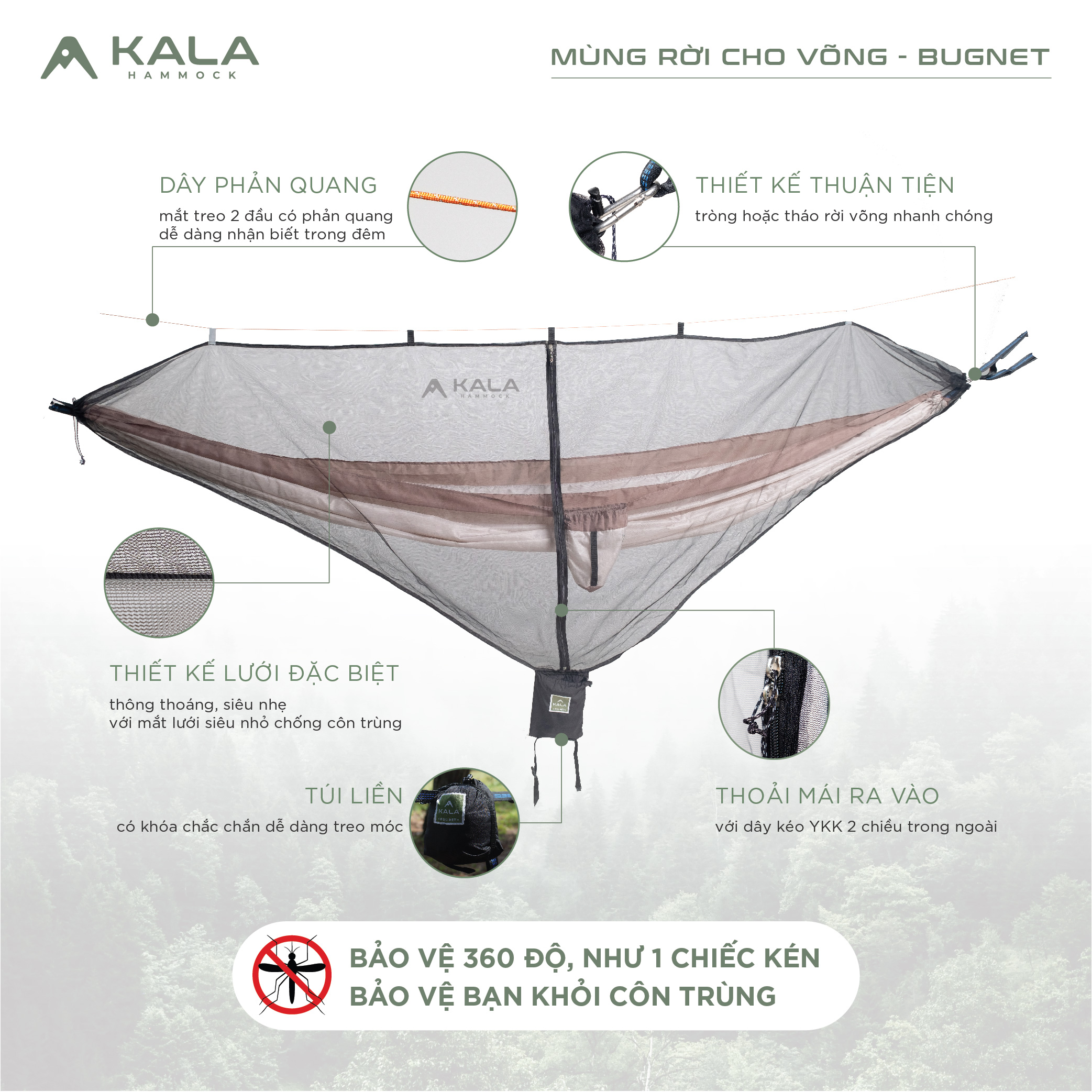 Phụ kiện Mùng võng Kala chống muỗi, côn trùng