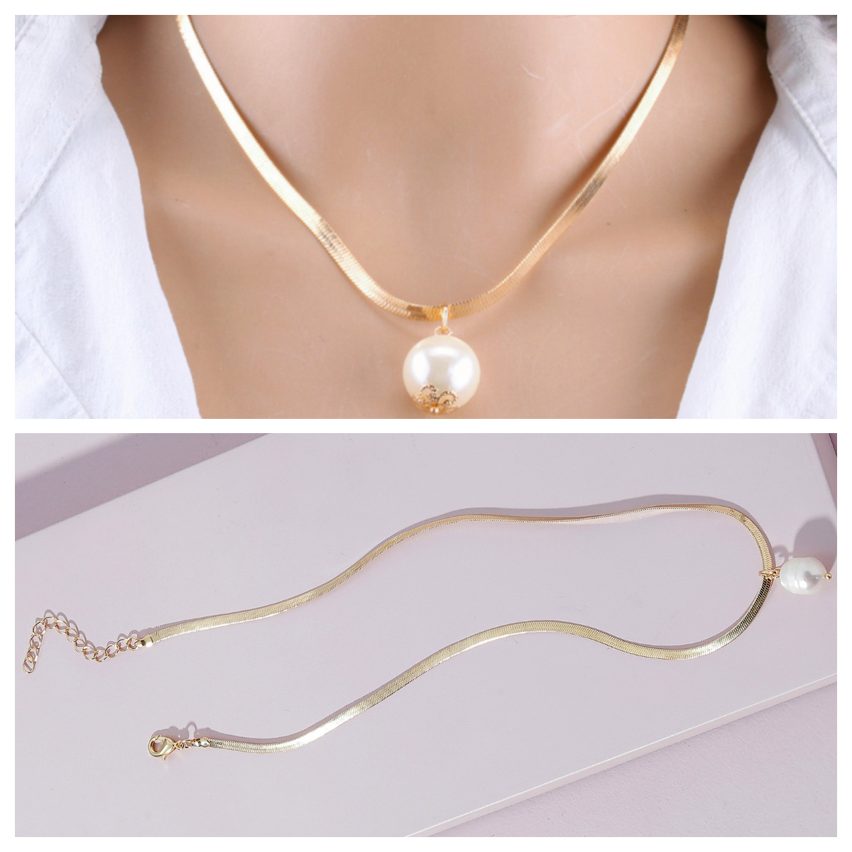 [HCM]Vòng Cổ Nữ Đính Ngọc Trai  Dây Chuyền Titan Không Han Gỉ  Đeo Sát Cá Tính Thời Trang  VCRAN1