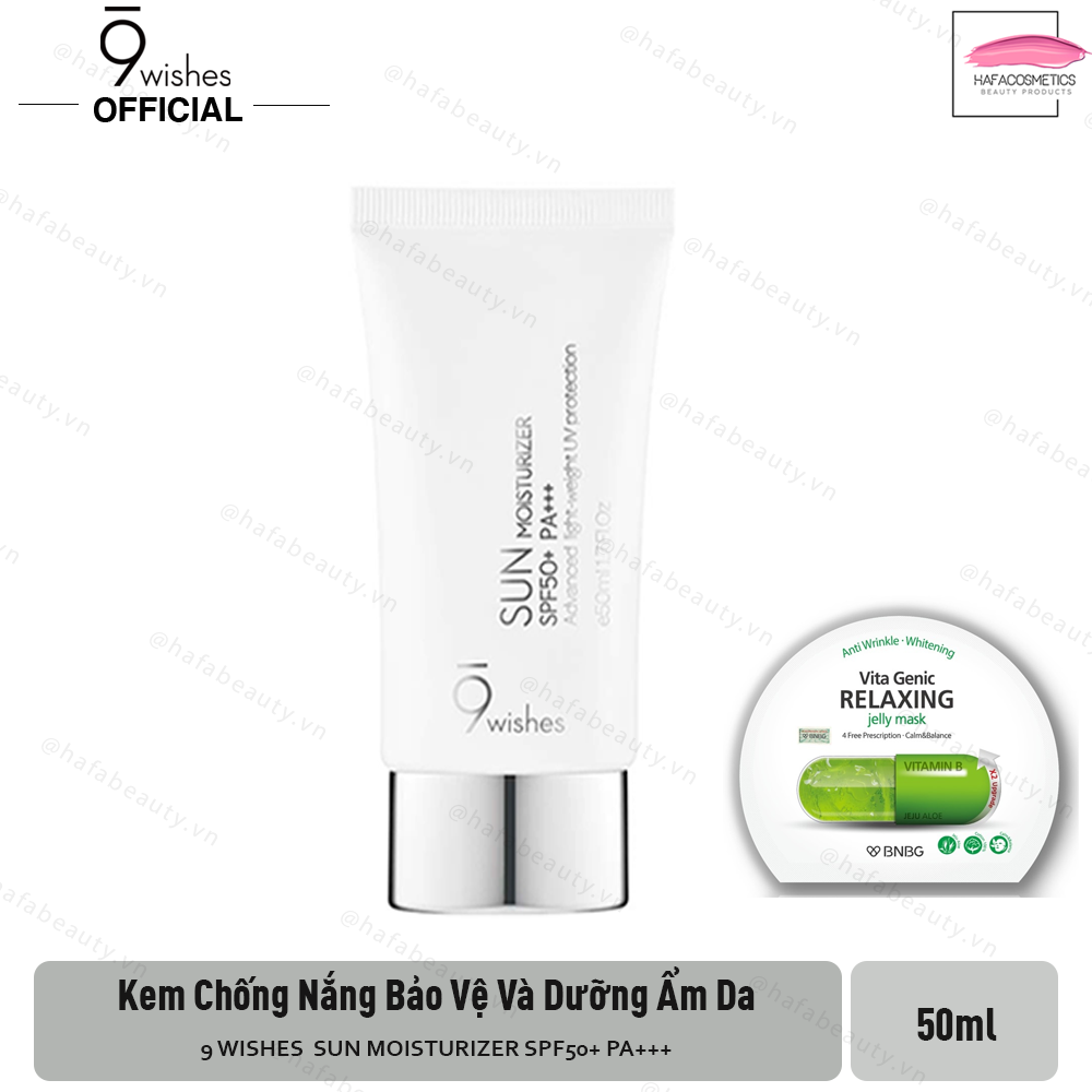 Kem Chống Nắng Bảo Vệ Và Dưỡng Ẩm Da 9 Wishes Sun Moisturizer SPF50+ PA+++ 50ml + Tặng Kèm Mặt Nạ BNBG (Loại Ngẫu Nhiên)