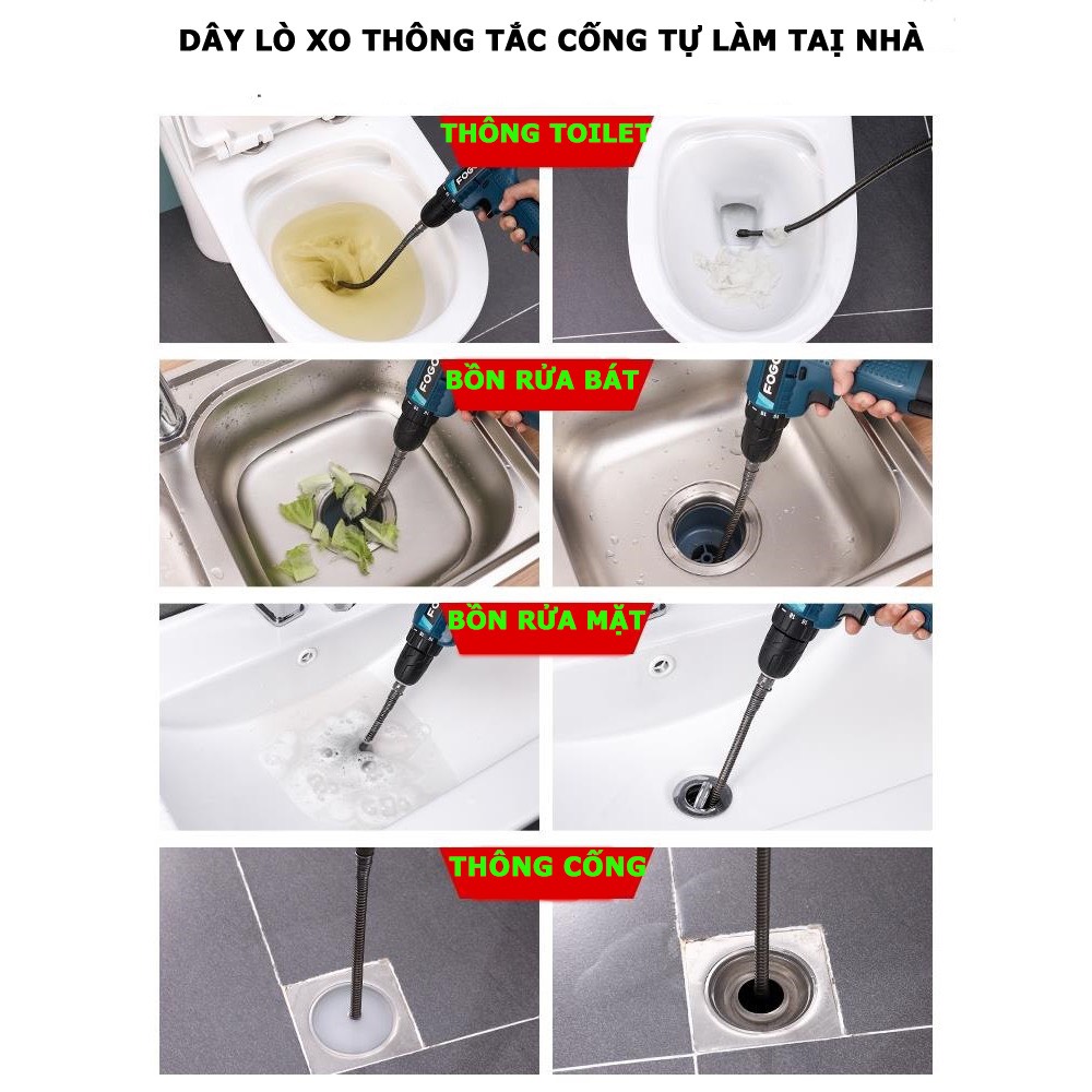 Dây Thông Cống Phi 10 Đầu Thông Lò Xo ( 5m,10m,15m dây + 1 đầu kết nối )