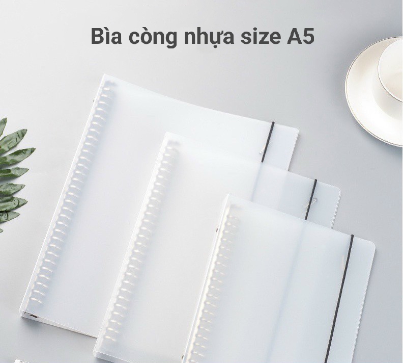 Bìa còng/binder nhựa cứng size A5 - 20 còng