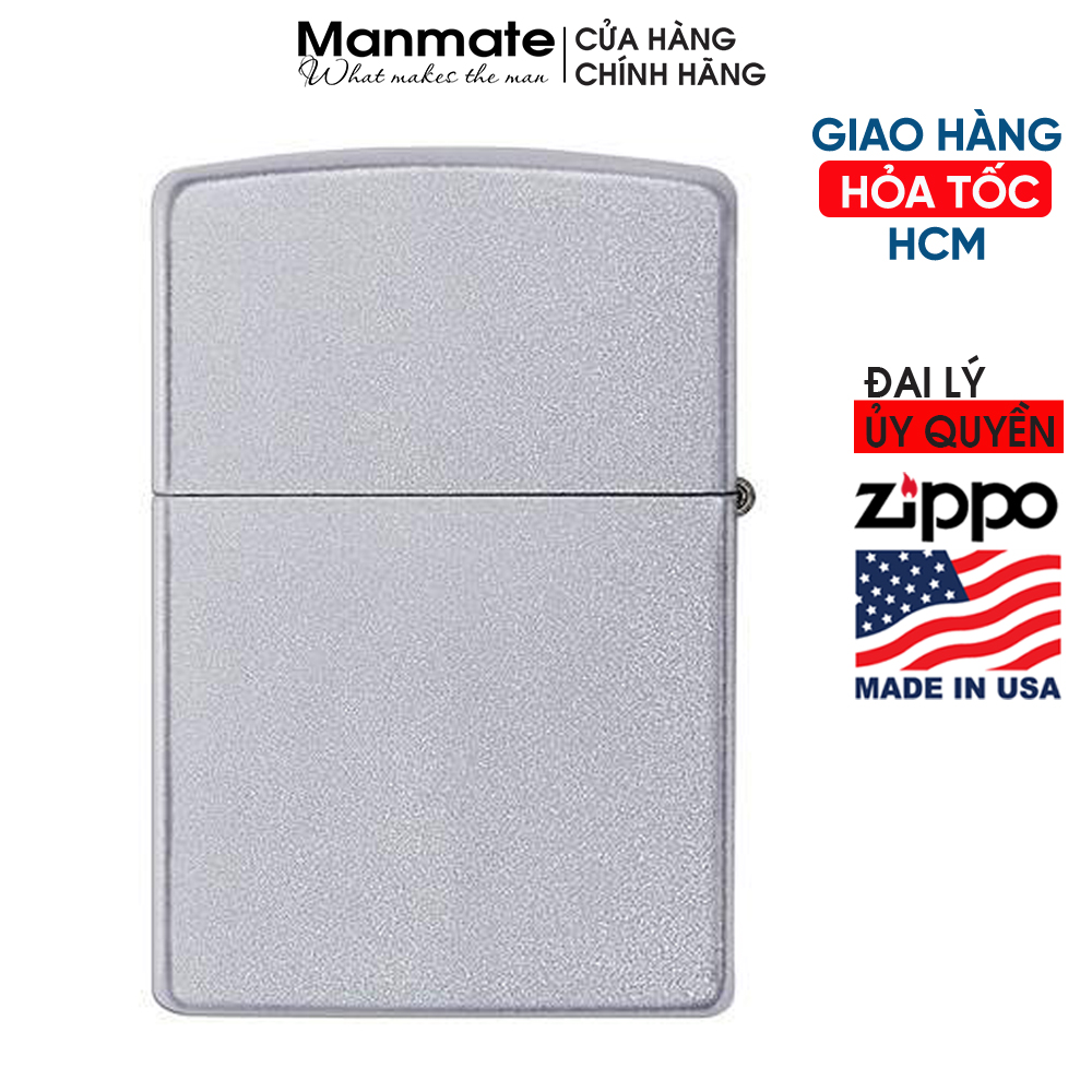 Zippo Satin Chrome (made in USA) tem đỏ, chính hãng Mỹ - Manmate 