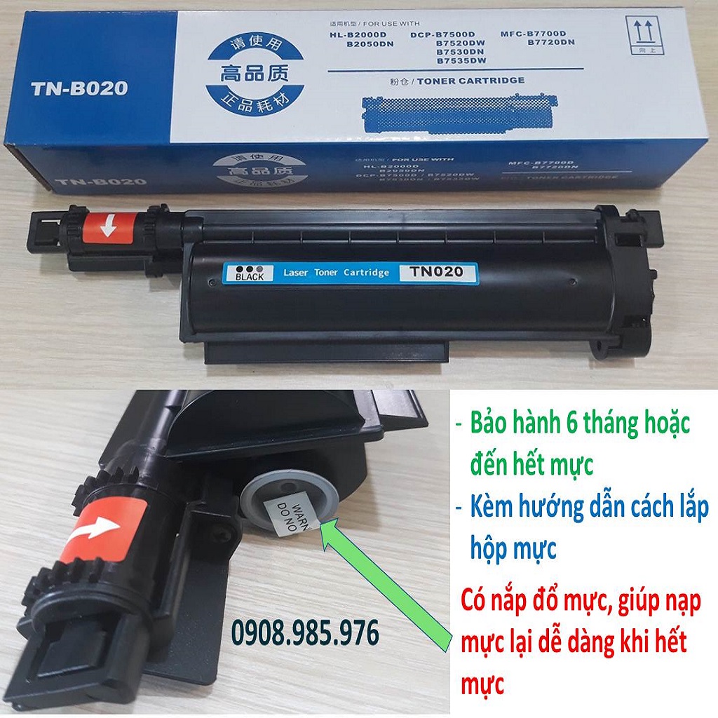 Hộp mực máy in Brother DCP b7535dw, HL B2000d, B2080dw , B7715dw, 7535dw, TN 020, B020, B022