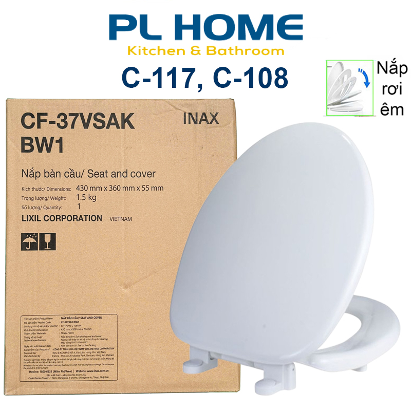 Nắp bồn cầu Inax rơi êm CF37-VSAK dùng cho bồn cầu Inax C117, C108
