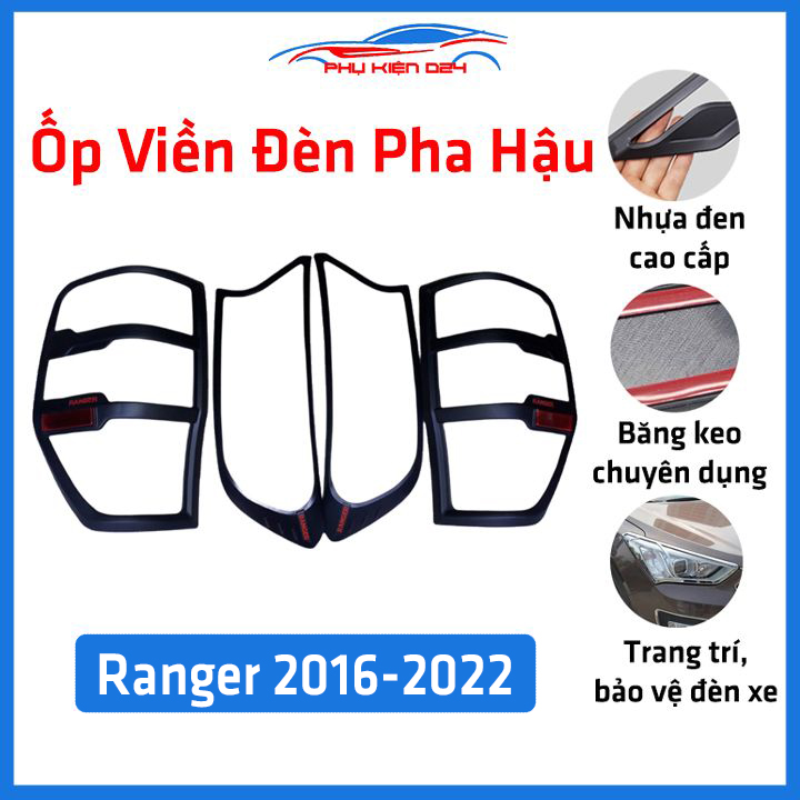 Ốp viền đèn pha hậu ô tô Ranger 2016-2022 nhựa đen lắp trước