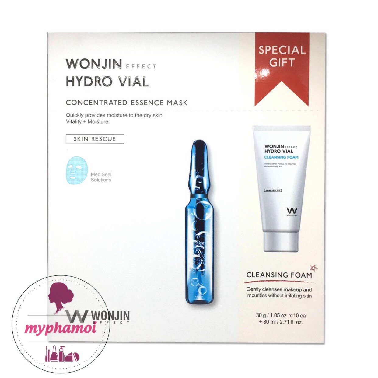 [THƯƠNG HIỆU HÀN QUỐC] COMBO MẶT NẠ WONJIN HYDRO VIAL 10 MIẾNG + SỮA RỬA MẶT 80ml