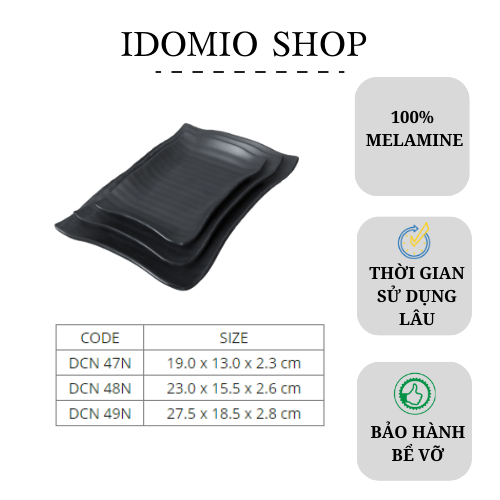 Dĩa Chữ Nhật Melamine Đen Nhám (DCN47N)