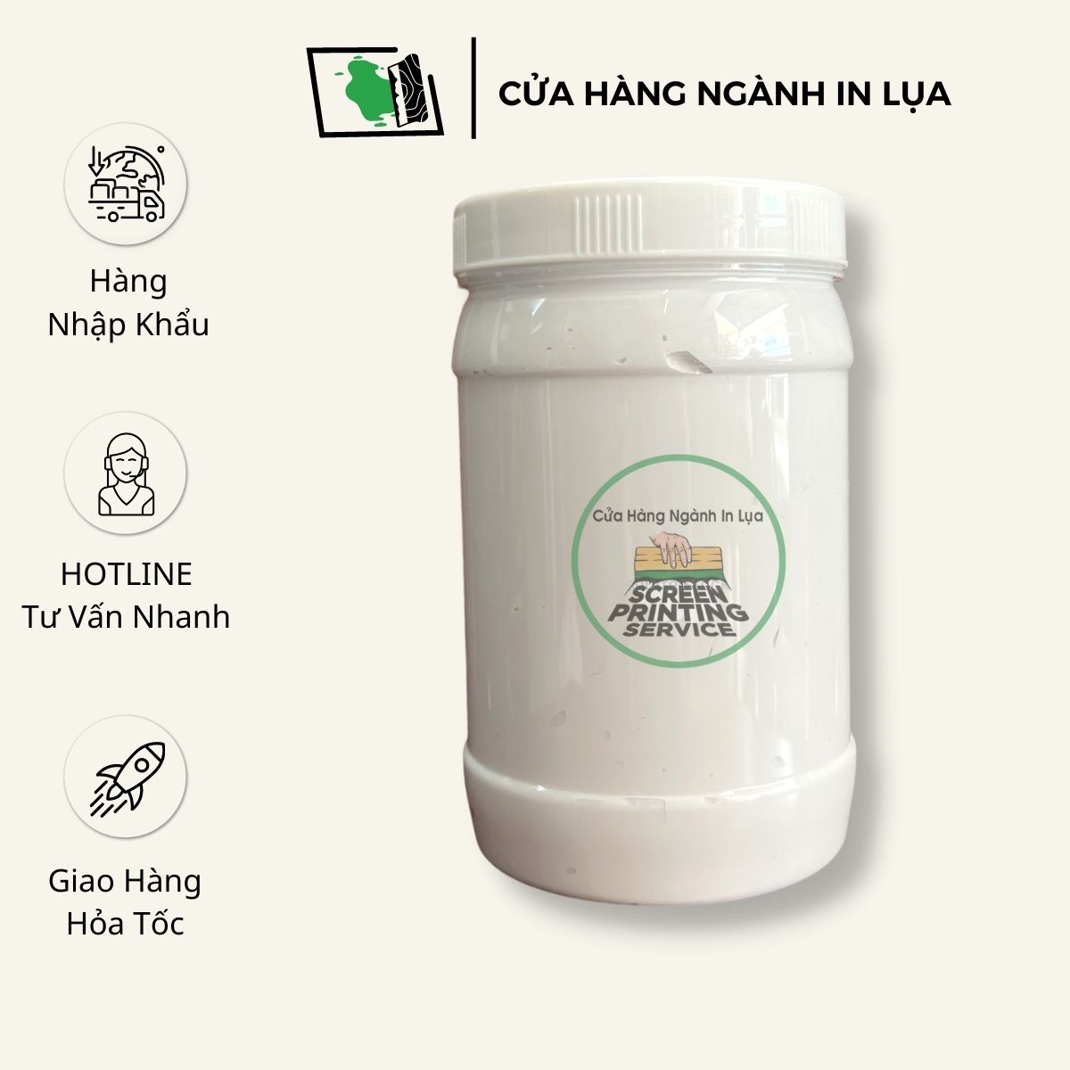 Mực trắng in lụa trên vải cotton, vải bố hàng chất lượng cao