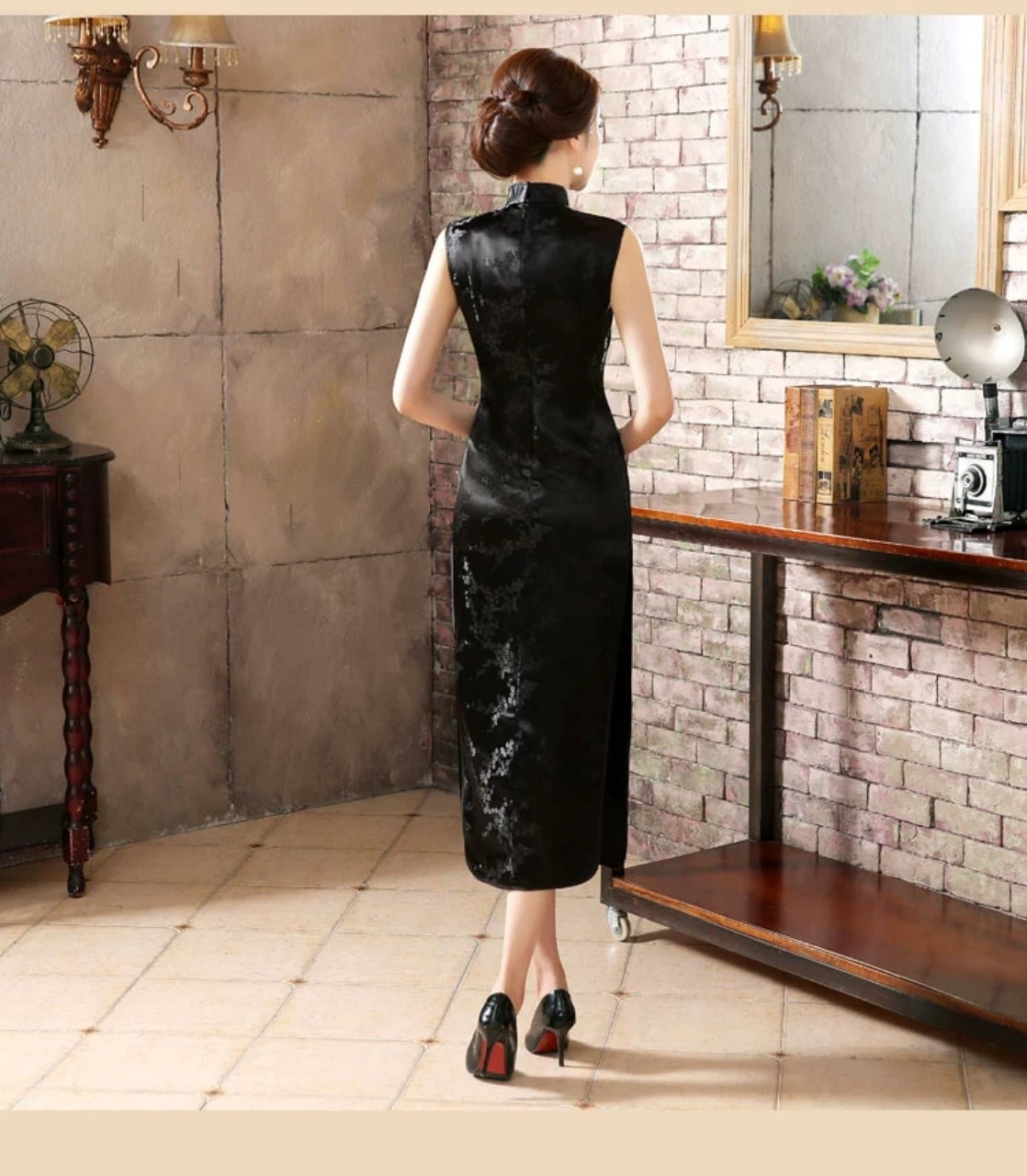 sườn xám cổ giọt nước kg tay