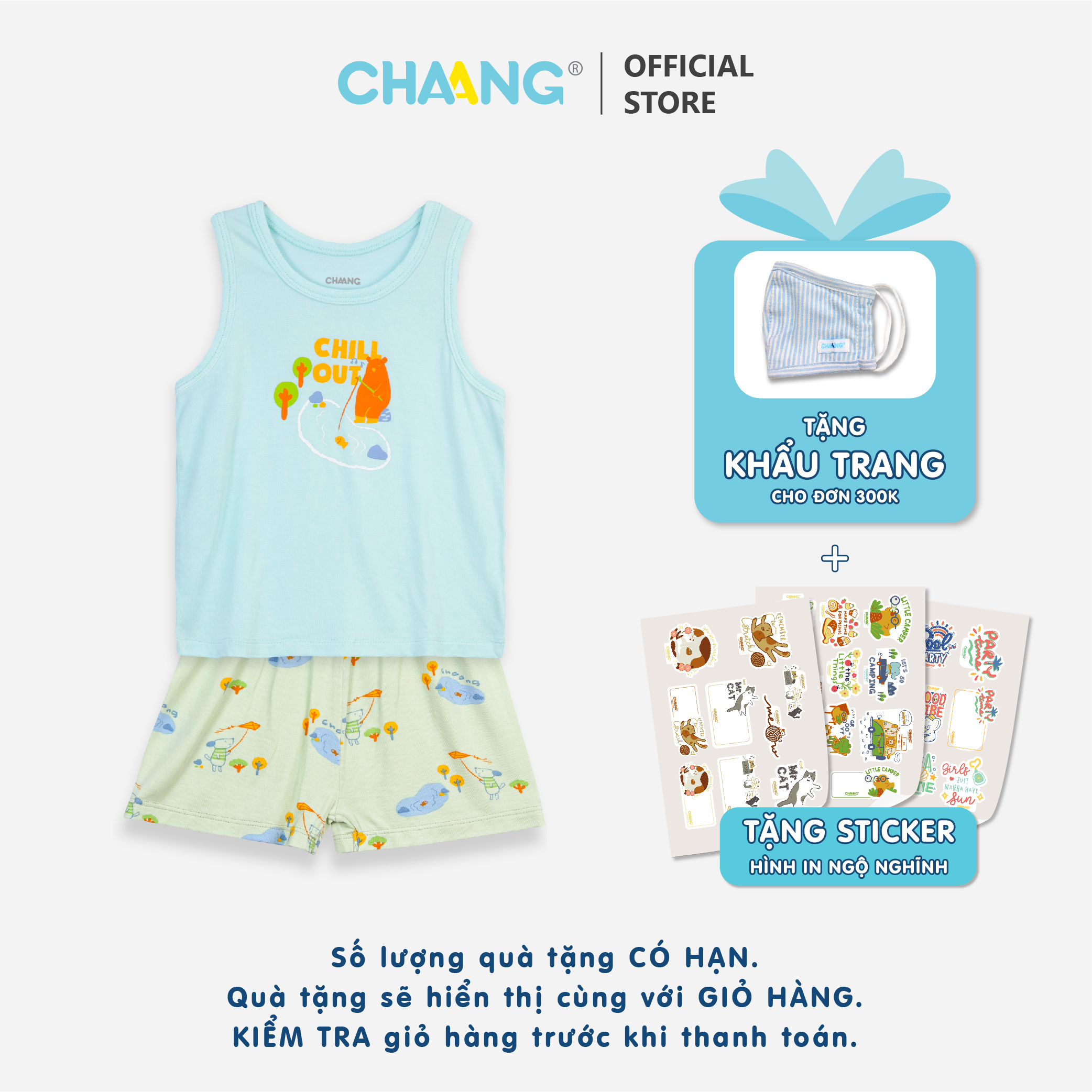 Bộ quần áo ba lỗ bé trai Spring xanh ngọc