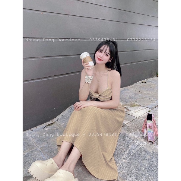 Đầm gân nơ to xoè