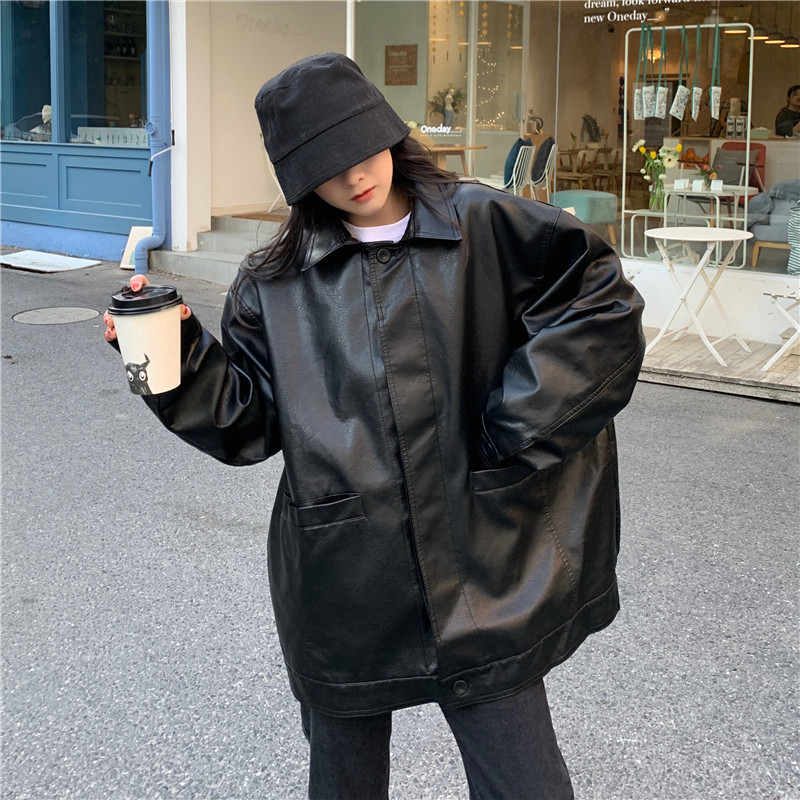 [SẴN] AK30_ÁO KHOÁC DA OVERSIZE ULZZANG CÁ TÍNH