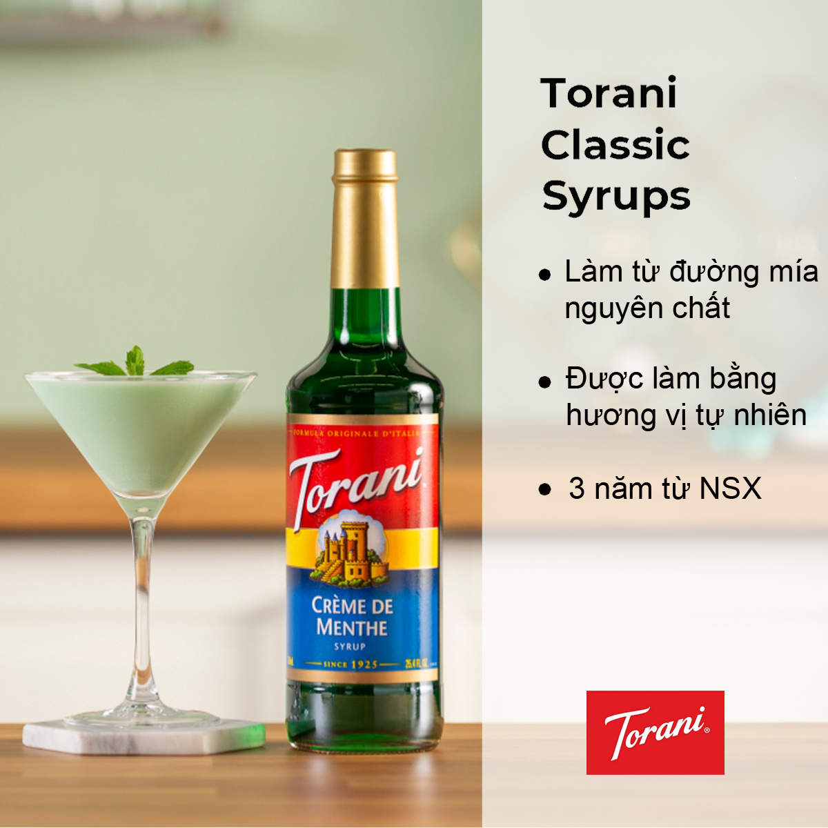 Torani classic siro pha chế vị bạc hà xanh creme de menthe syrup 750ml mỹ