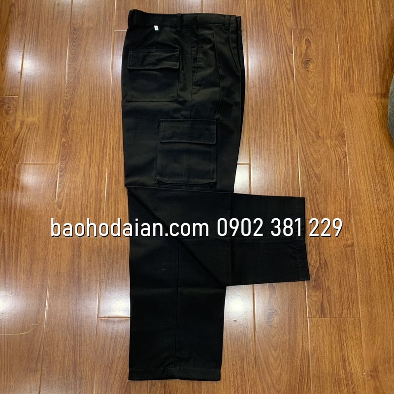 Quần bảo vệ 6 túi hộp vải kaki thành công màu đen