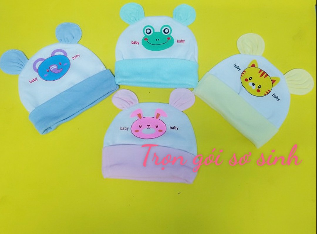 Nón sơ sinh cotton thoáng mát cho bé (1 cái) tai thỏ trắng