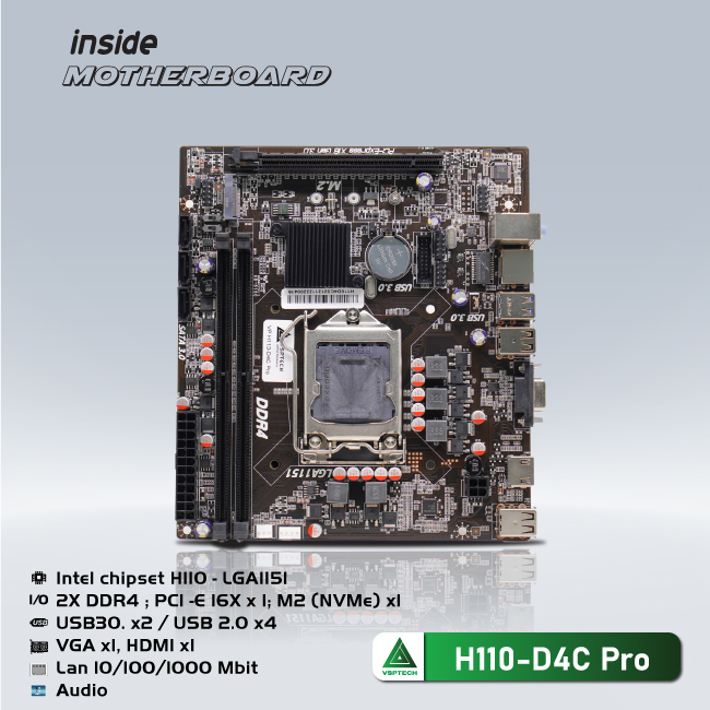 [BO MẠCH CHỦ] MAINBOARD VSPTECH H110 D4C PRO NVMe