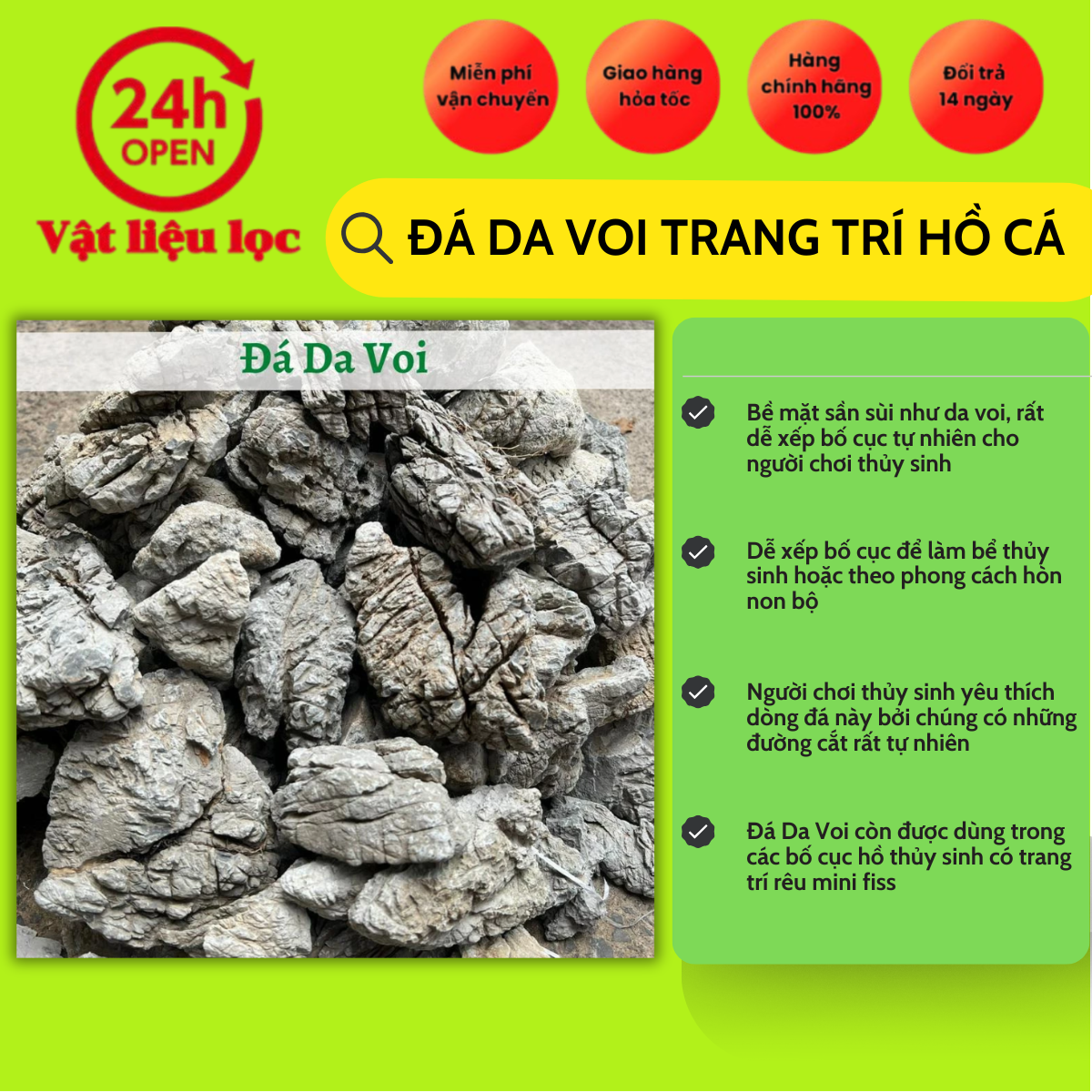 Đá Da voi trang trí setup bể cá cảnh thuỷ sinh (1kg)