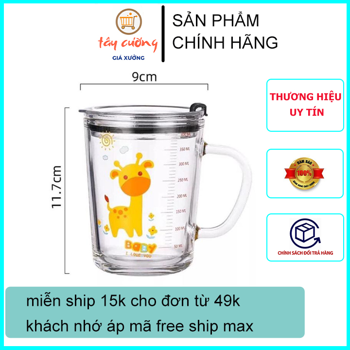 Cốc Thuỷ Tinh Chia Vạch Ml Có Nắp Chống Đổ