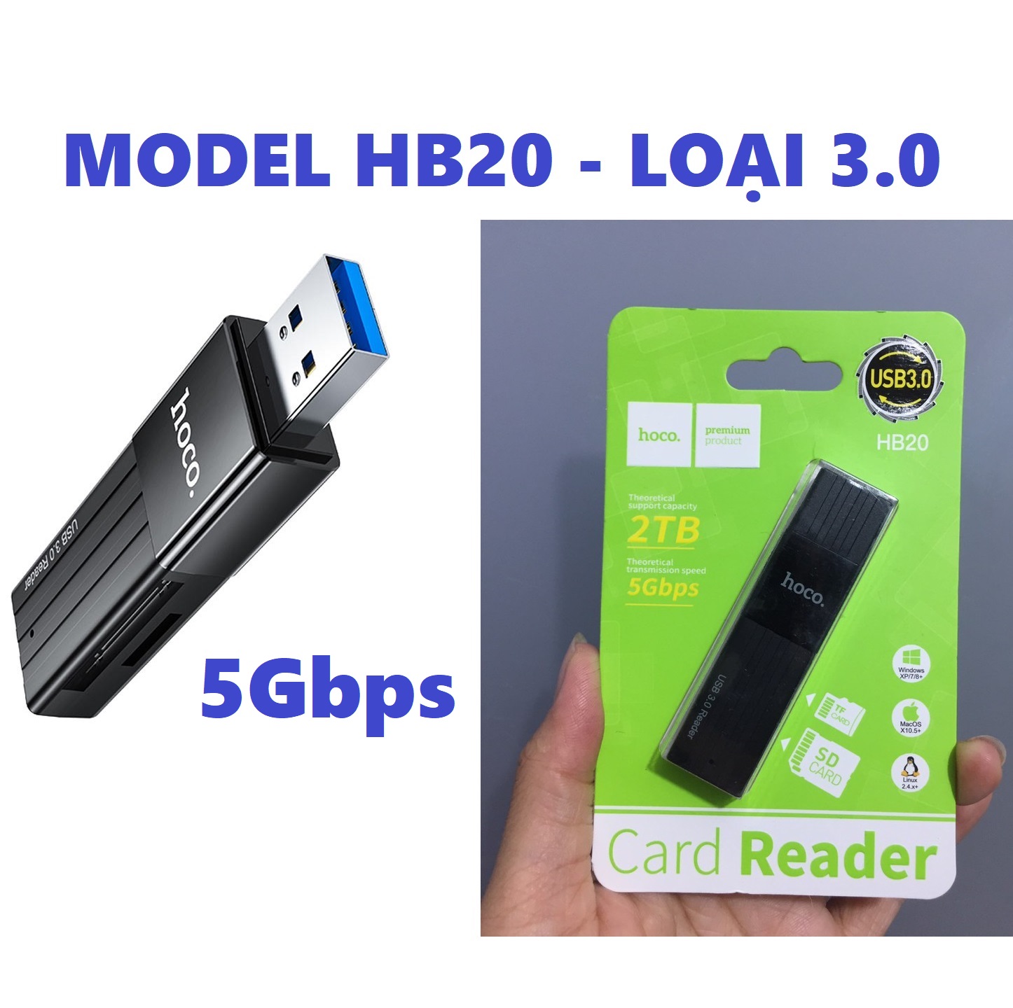 Đầu đọc thẻ sớ TF/ SD đa năng 2 cổng Usb 2.0 / type C / Usb 3.0 hoco HB20 HB45