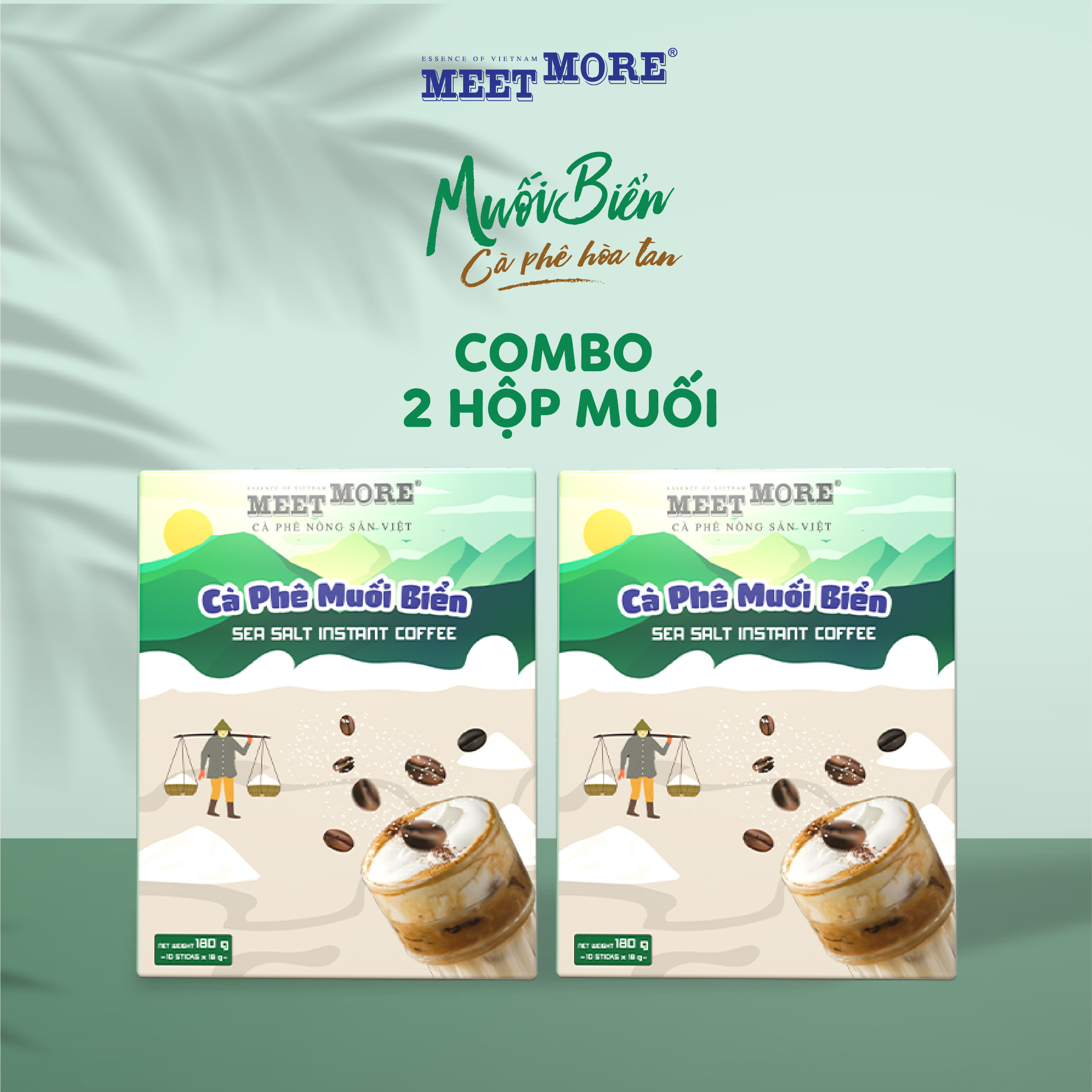 Combo 2 Hộp Cà Phê Muối Biển Meet More (10 Gói/18 Gram/Hộp) - Cà phê nông sản Việt
