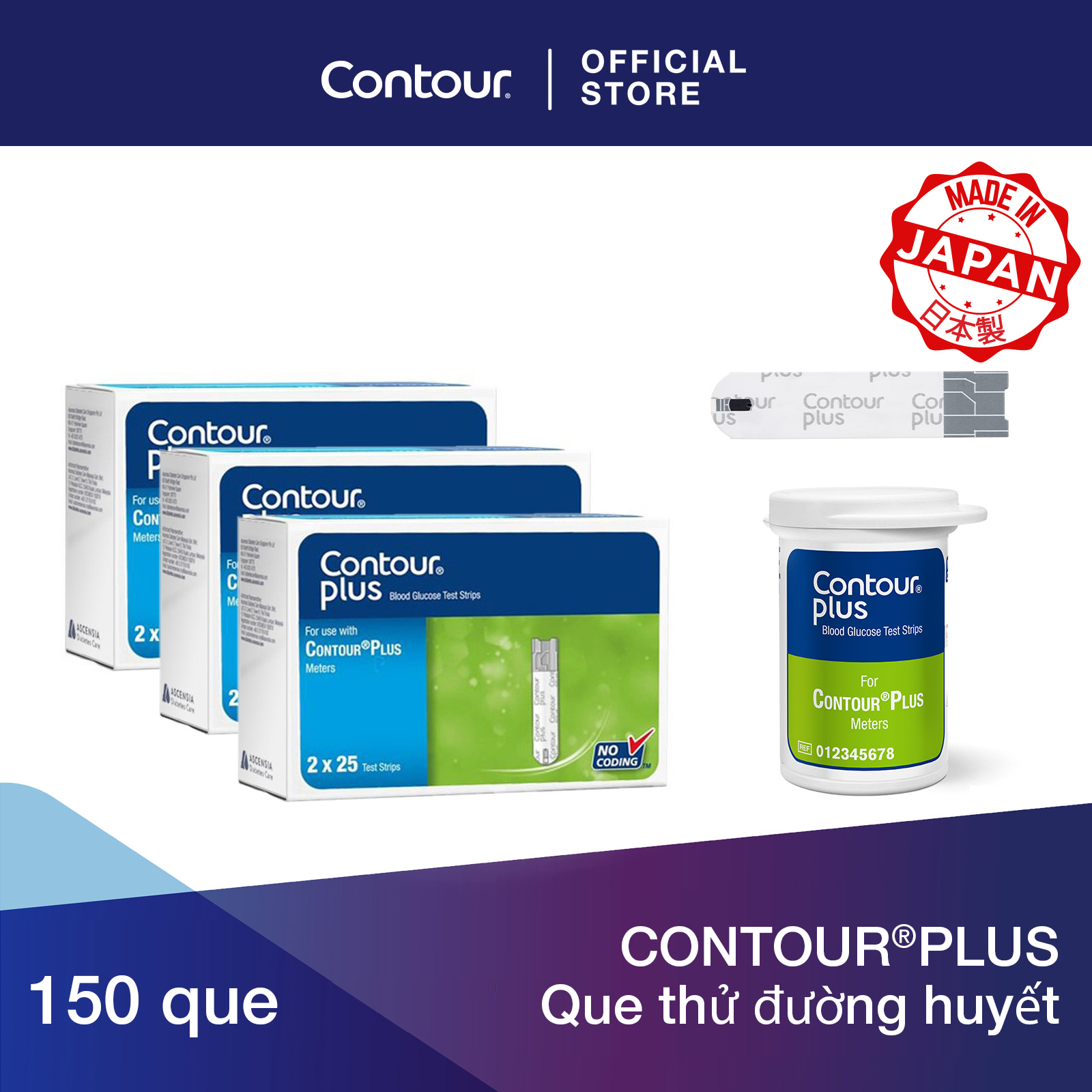 CONTOUR®PLUS Que thử đường huyết - 3 x 50 (cái/hộp)