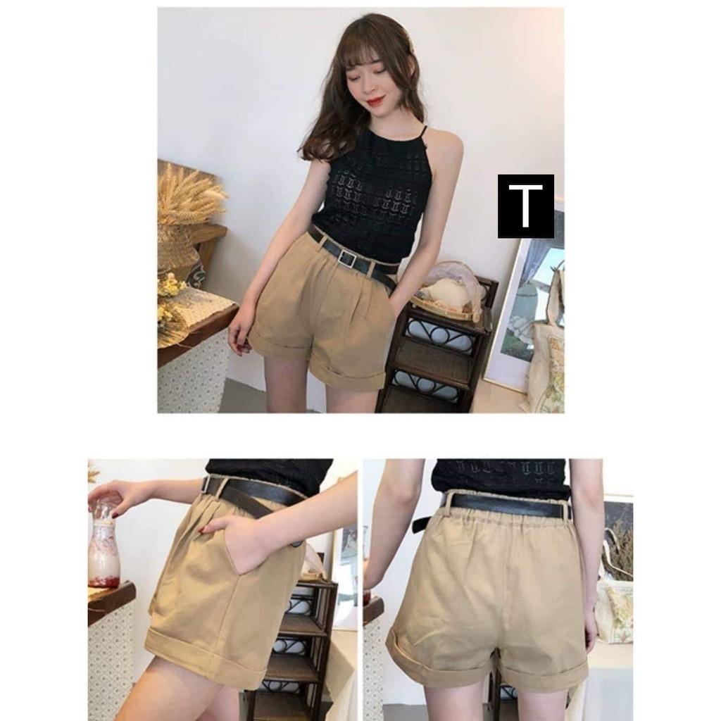 [Kèm thắt lưng] Quần đùi kaki nữ gập gấu DTR0319
