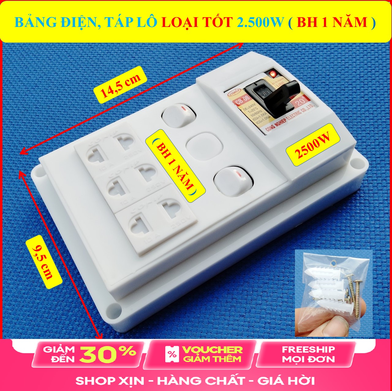 Bảng điện nổi, Táp lô điện 2500W LOẠI TỐT (BH 1 NĂM) + Atomat 20A + Đã đi dây điện TO sẵn sàng & Bộ ốc vít lắp đặt đầy đủ