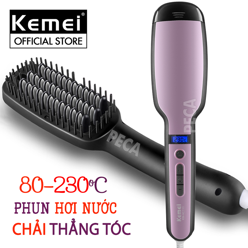 Lược điện chải tóc KEMEI KM-HC111 điều chỉnh 31 mức nhiệt tích hợp phun hơi nước nano chăm sóc tóc thẳng mềm mượt tự nhiên màn hình LCD thông minh [ HÀNG CHÍNH HÃNG] cao cấp