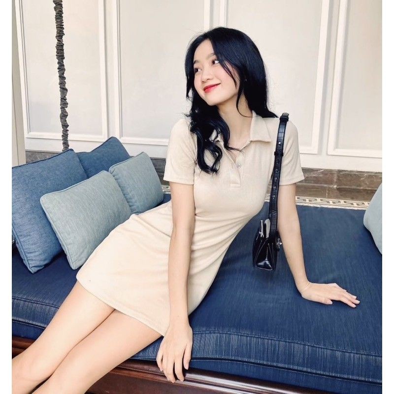 đầm cổ bẻ trơn tay ngắn - A3DPL