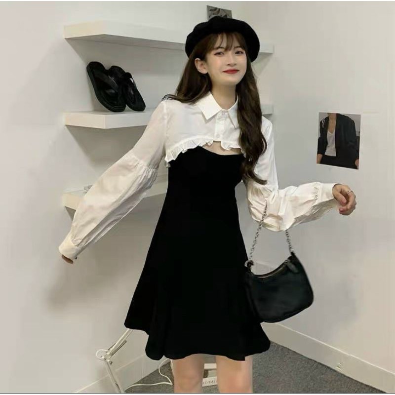 [HCM]Set đầm và áo croptop tay dài hót trend