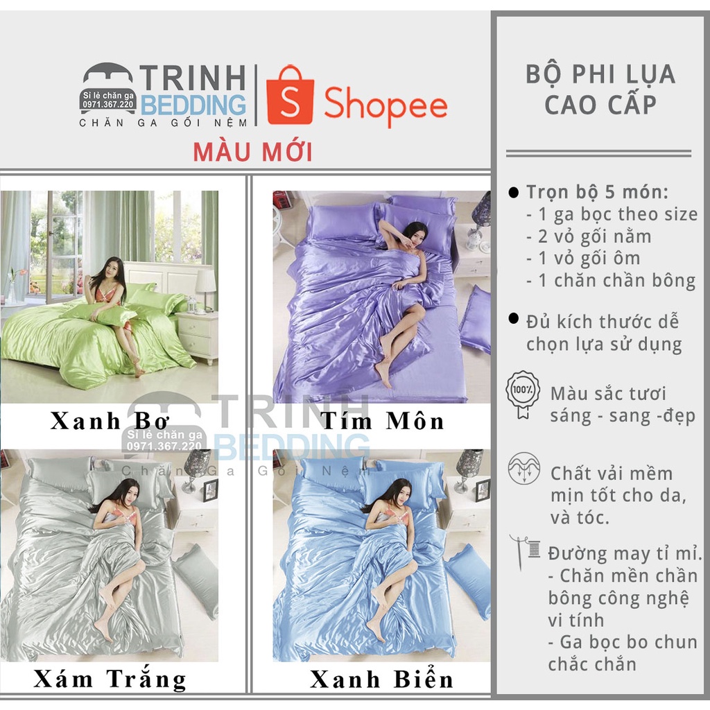[Mã LIFE151030K giảm 10% đơn 99K] BỘ DRAP PHI LỤA MÀU MỚI MỊN MÁT CAO CẤP TRINHBEDDING