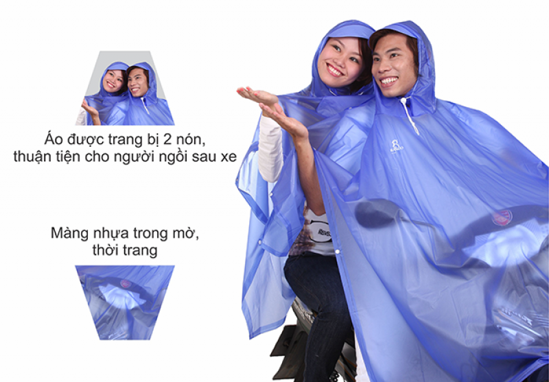 ÁO MƯA 2 NÓN TRONG MÀU (Giao màu ngẫu nhiên)