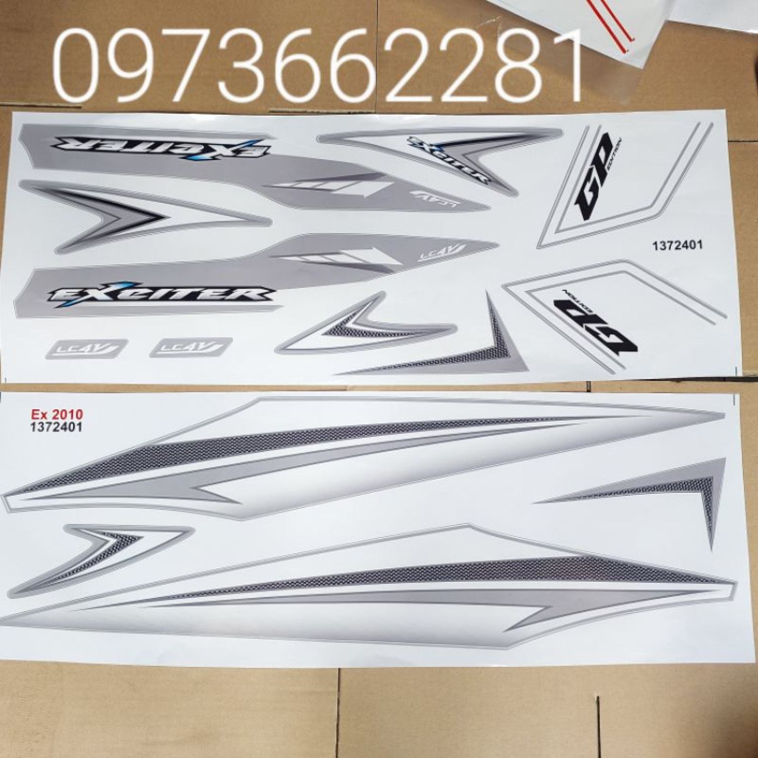 Bộ tem dán xe exciter 2008-2010 màu bạc trắng gp